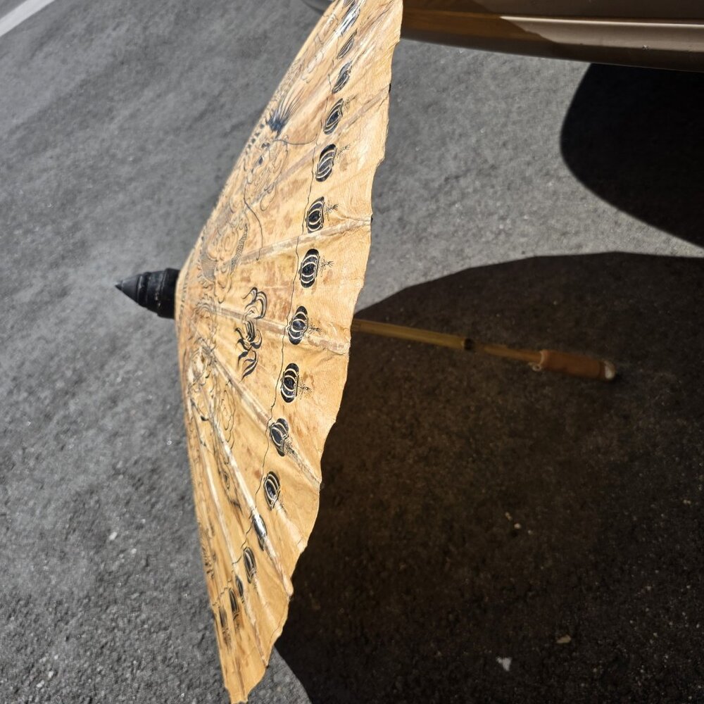 Vintage Bamboo Japanese Parasol - Paper Umbrella - RARE - MCM Handmade *Flawed - Picture 2 of 11